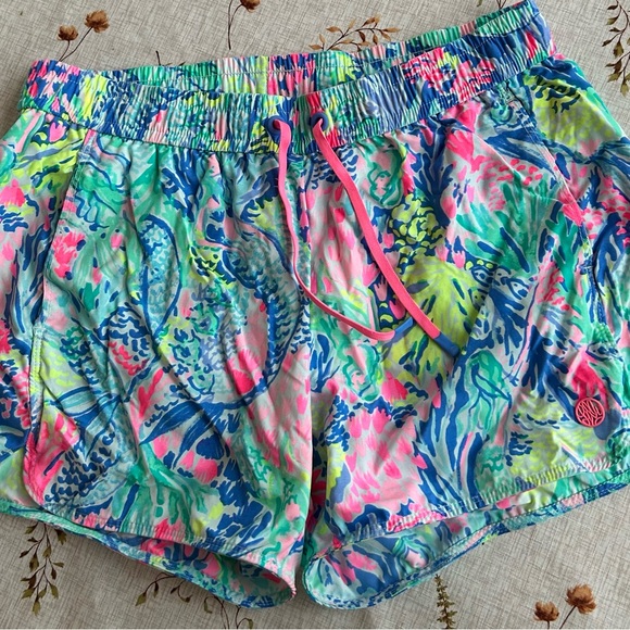 Lilly Pulitzer Pink and Blue Athletic Shorts Vibrant Design - Picture 1 of 4
